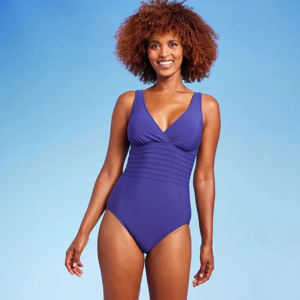 Aqua Green Women's Waist Detail Over the Shoulder One Piece Swimsuit Blue Medium